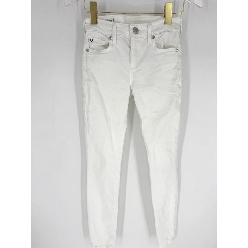 True Religion Halle Mid Rise Super Skinny Jeans White Denim Size 23 Womens